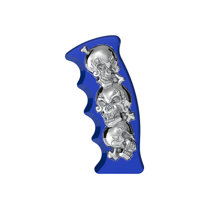 Thread-On Skulls Pistol Grip Gearshift Knob - Indigo Blue With Chrome Skulls