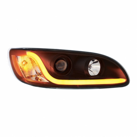 Black Projection Headlight W/LED Dual Function Light Bar For PB 386 (2005-2015) &amp; 387 (1999-2010) - Passenger