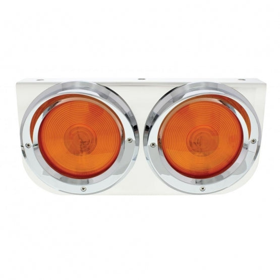Stainless Light Bracket With 2 x 4" Lights &amp; Visors - Amber Lens