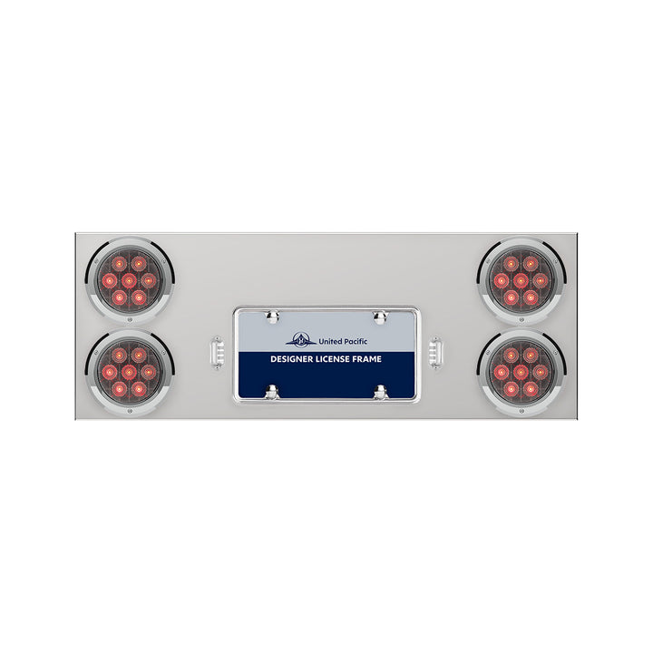 33-3/4" Stainless Rear Center Panel With Four 7 LED 4" Light &amp; Bezel - Red LED/Clear Lens - Competition Series