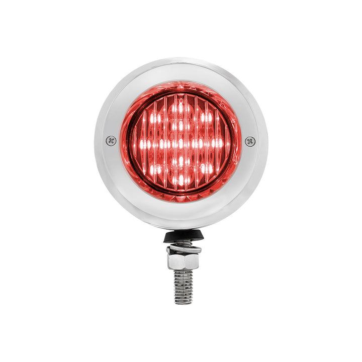 Stainless 2-1/2" Double Face Light With LED Lights &amp; Bezels - Amber &amp; Red LED/Clear Lens
