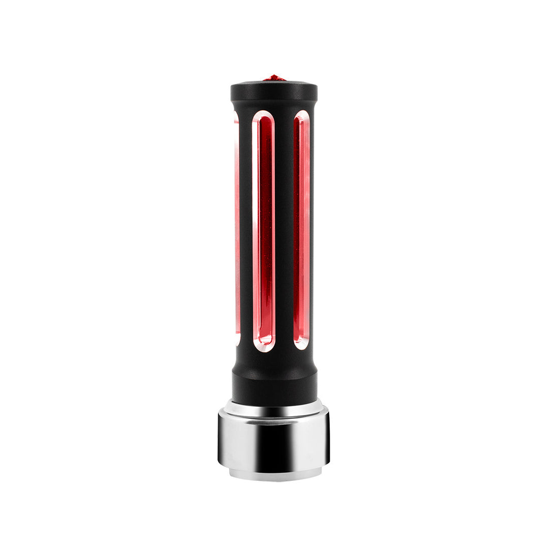 Thread-On Matte Black Sonoma Style Gearshift Knob With LED 9/10 Speed Adapter - Red Crystal/Red LED