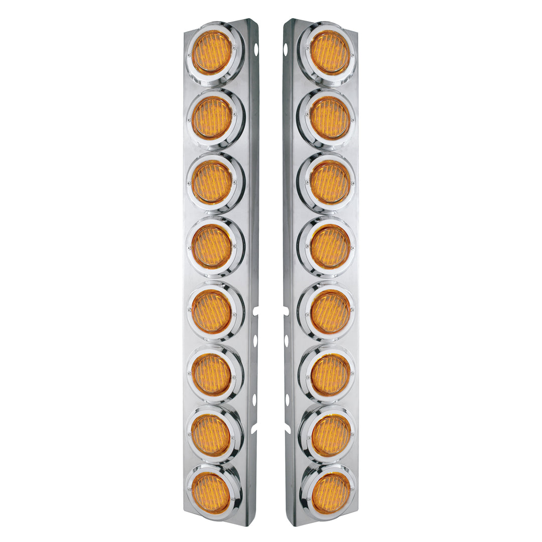 Stainless Steel Front Air Cleaner Bracket With 16 x 9 LED 2" Lights &amp; Bezels For Peterbilt - Amber LED &amp; Lens
