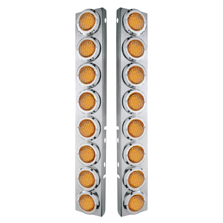 Stainless Steel Front Air Cleaner Bracket With 16 x 9 LED 2" Lights &amp; Bezels For Peterbilt - Amber LED &amp; Lens