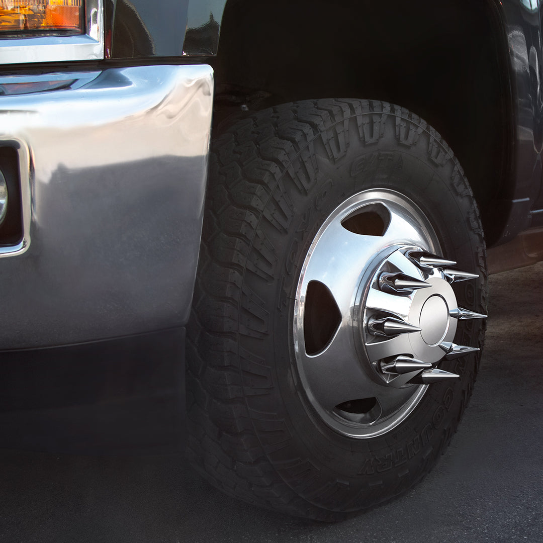 Chrome Spike Hubcap Nut Cover For 1999-2018 Chevy &amp; GMC 2500 &amp; 3500 - Push-On (Color Box of 32)