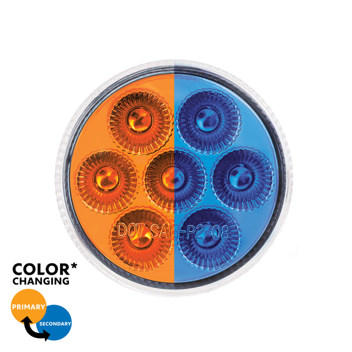 7 LED 2" Round Double Fury Light (Clearance/Marker) - Amber &amp; Blue LED/Clear Lens