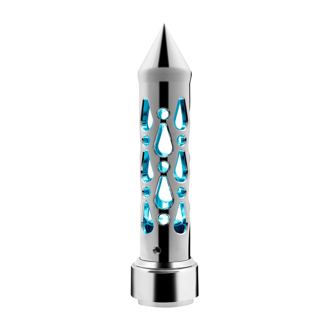 Brooklyn Style Spike Gearshift Knob With LED 9/10 Speed Adapter - Chrome/Blue LED