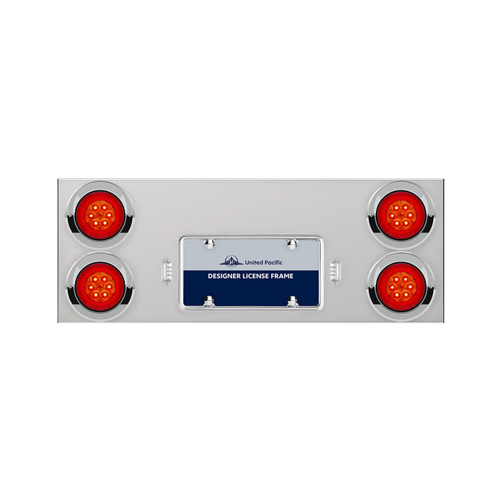 33-3/4" Stainless Rear Center Panel With 4 x 16 LED 4" Turbine Lights &amp; Visors - Red LED/Red Lens