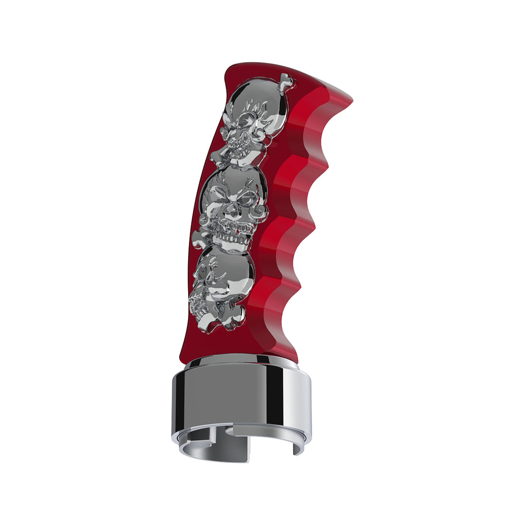 Thread-On Skulls Pistol Grip Gearshift Knob With 13/15/18 Speed Adapter - Candy Red/Chrome