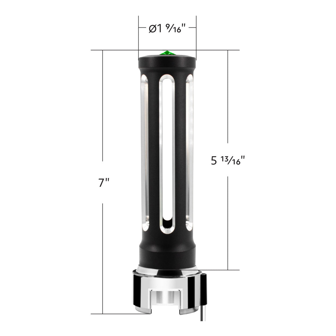 Thread-On Matte Black Sonoma Style Gearshift Knob With LED 13/15/18 Speed Adapter - Dark Green Crystal/Green LED