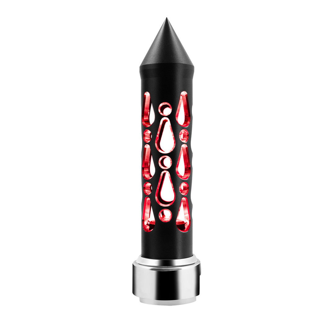 Thread-On Brooklyn Style Spike Gearshift Knob With LED 13/15/18 Speed Adapter - Matte Black/Red LED