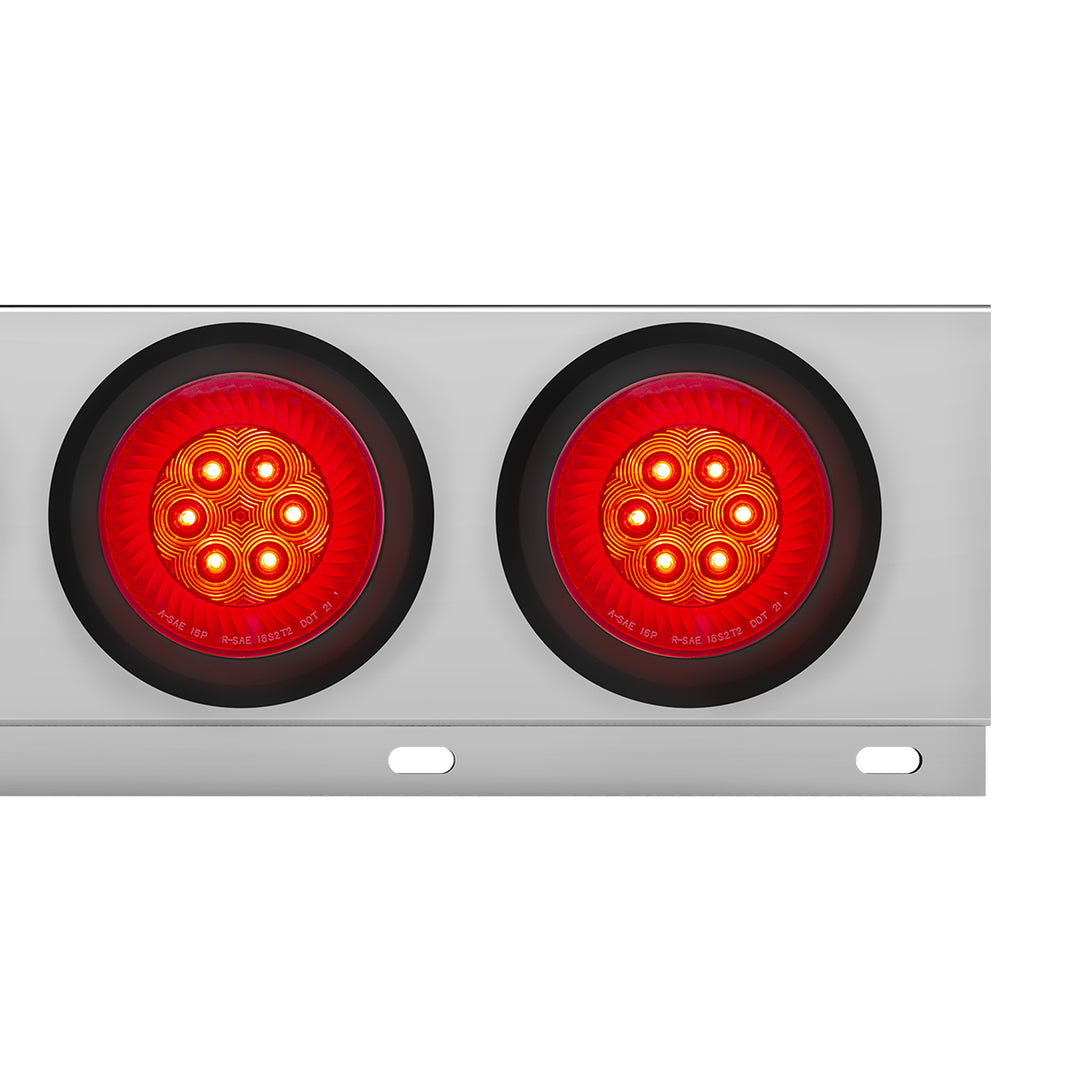 3-3/4" Bolt Pattern Chrome Spring Loaded Bar With 6 x 4" 16 Red LED Turbine Lights - Red Lens (Pair)