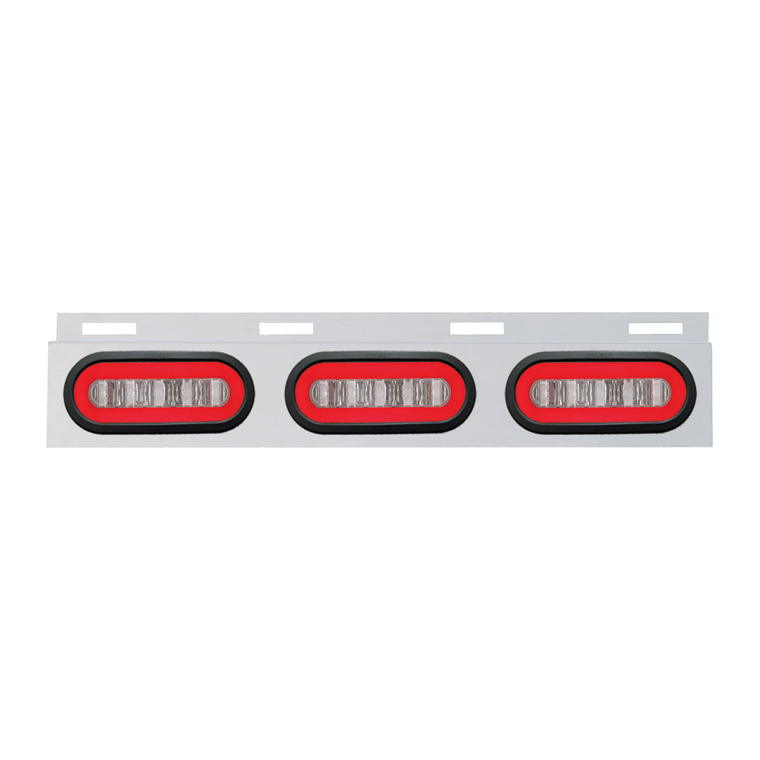 Stainless Top Mud Flap Bracket With 3 x 22 LED 6" Oval GloLight &amp; Grommet - Red LED/Clear Lens (Each)