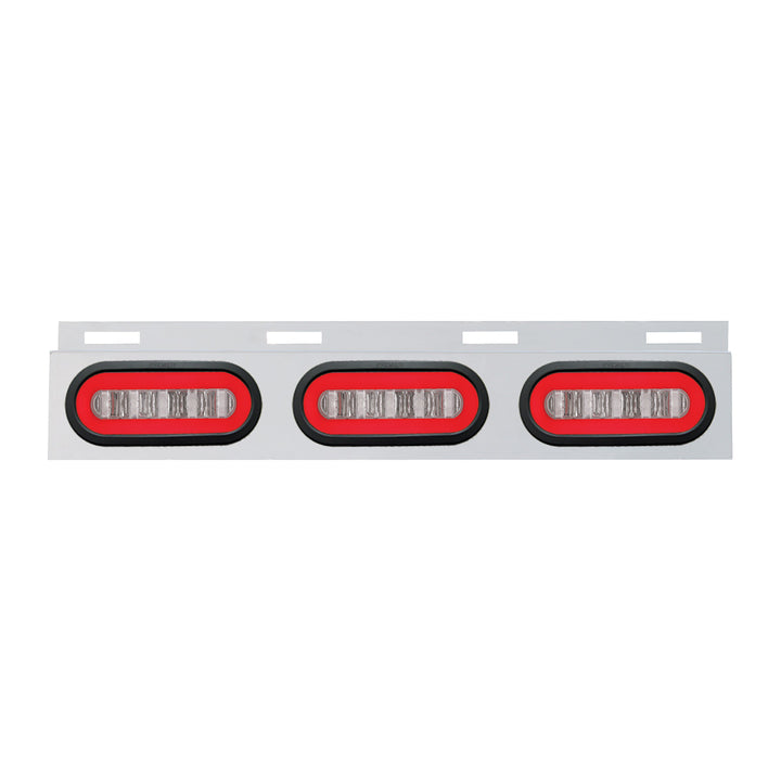 Stainless Top Mud Flap Bracket With 3 x 22 LED 6" Oval GloLight &amp; Grommet - Red LED/Clear Lens (Each)