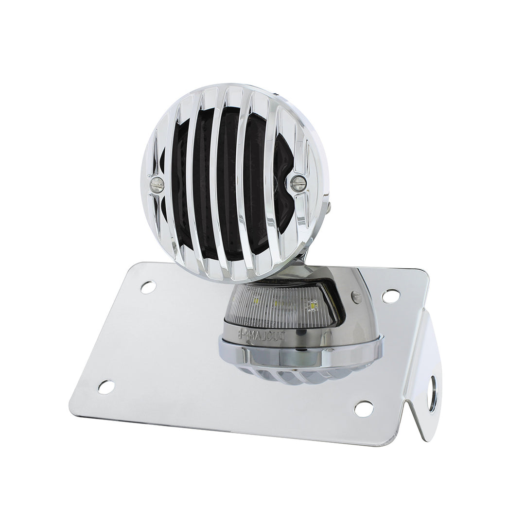 Motorcycle LED "Bobber" Style Horizontal Tail Light With Chrome Grille Bezel - Smoke Lens