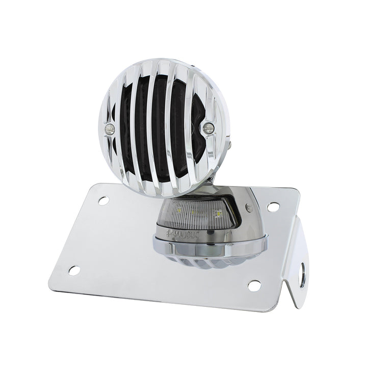 Motorcycle LED "Bobber" Style Horizontal Tail Light With Chrome Grille Bezel - Smoke Lens