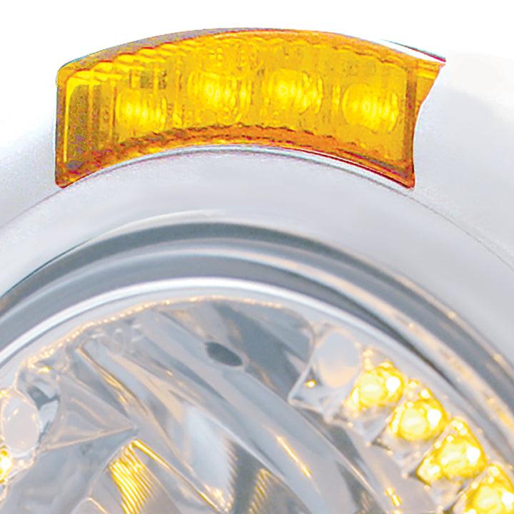 Stainless Steel Classic Headlight H4 With 34 Amber LED &amp; Signal - Amber Lens