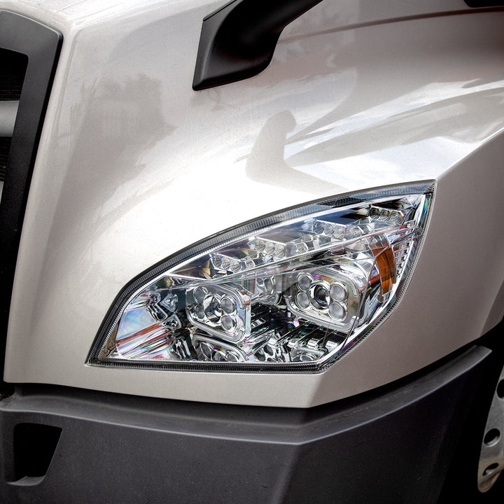 Chrome 10 LED Projector Headlight With LED Sequential Turn &amp; DRL For 2018-2024 Cascadia - Driver