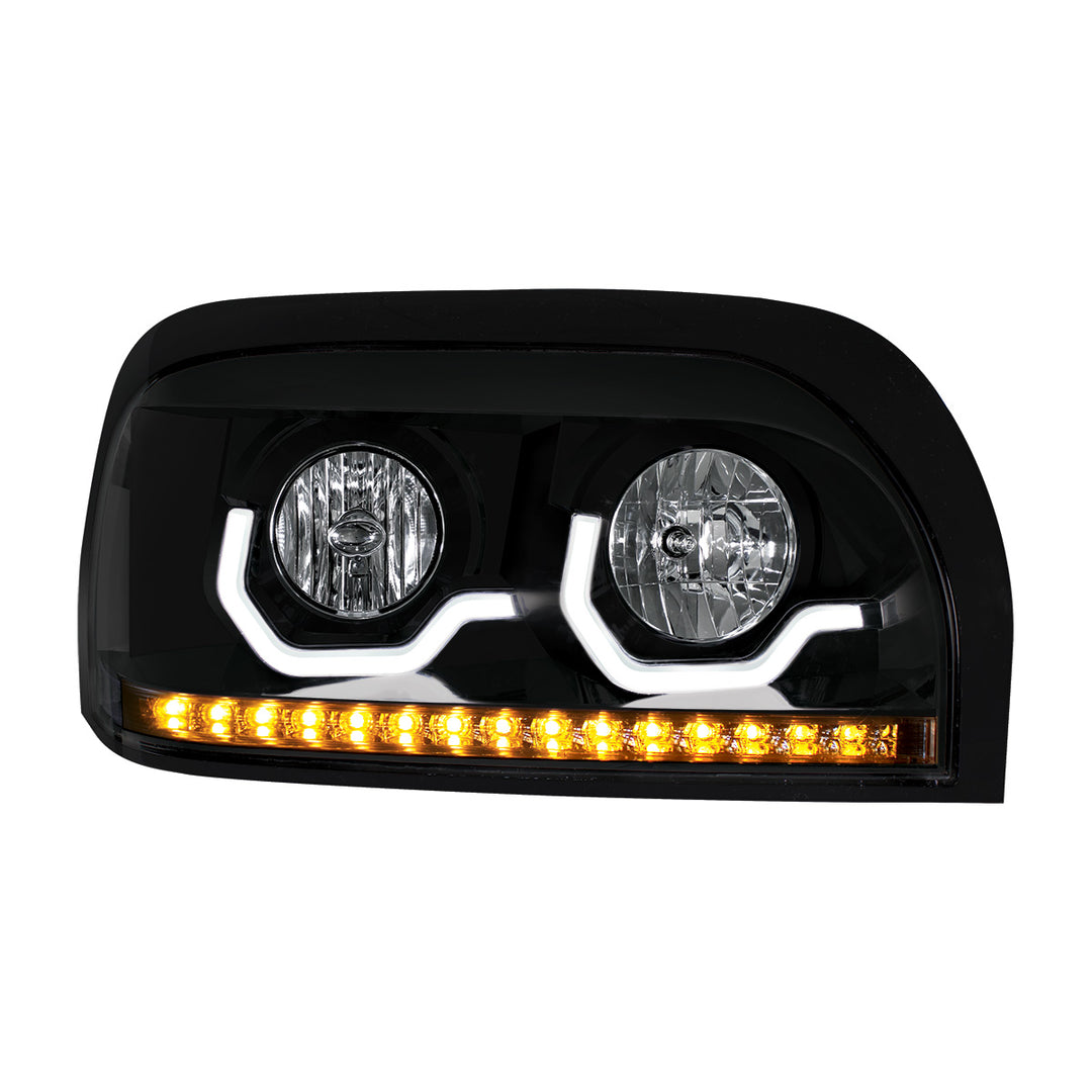 Blackout Headlight With LED Turn Signal &amp; Light Bar For 1996-2010 Freightliner Century - Passenger