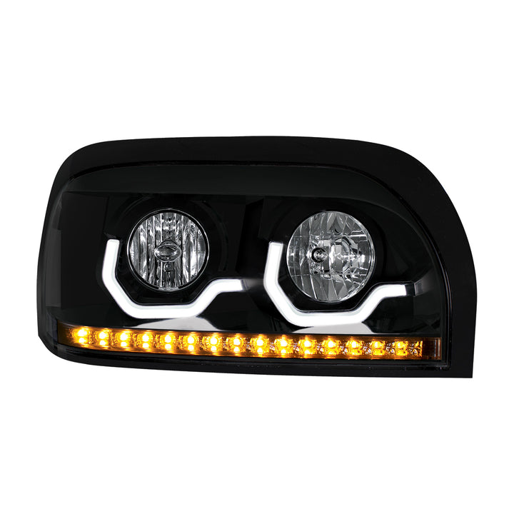Blackout Headlight With LED Turn Signal &amp; Light Bar For 1996-2010 Freightliner Century - Passenger