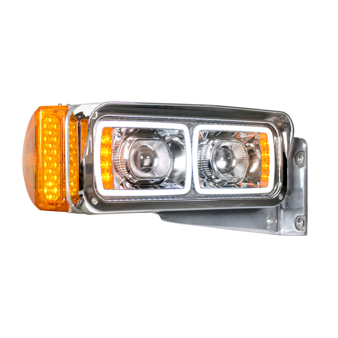 High Power LED "Chrome" Projection Headlight With LED Turn Signal &amp; Position Light Bar - Passenger