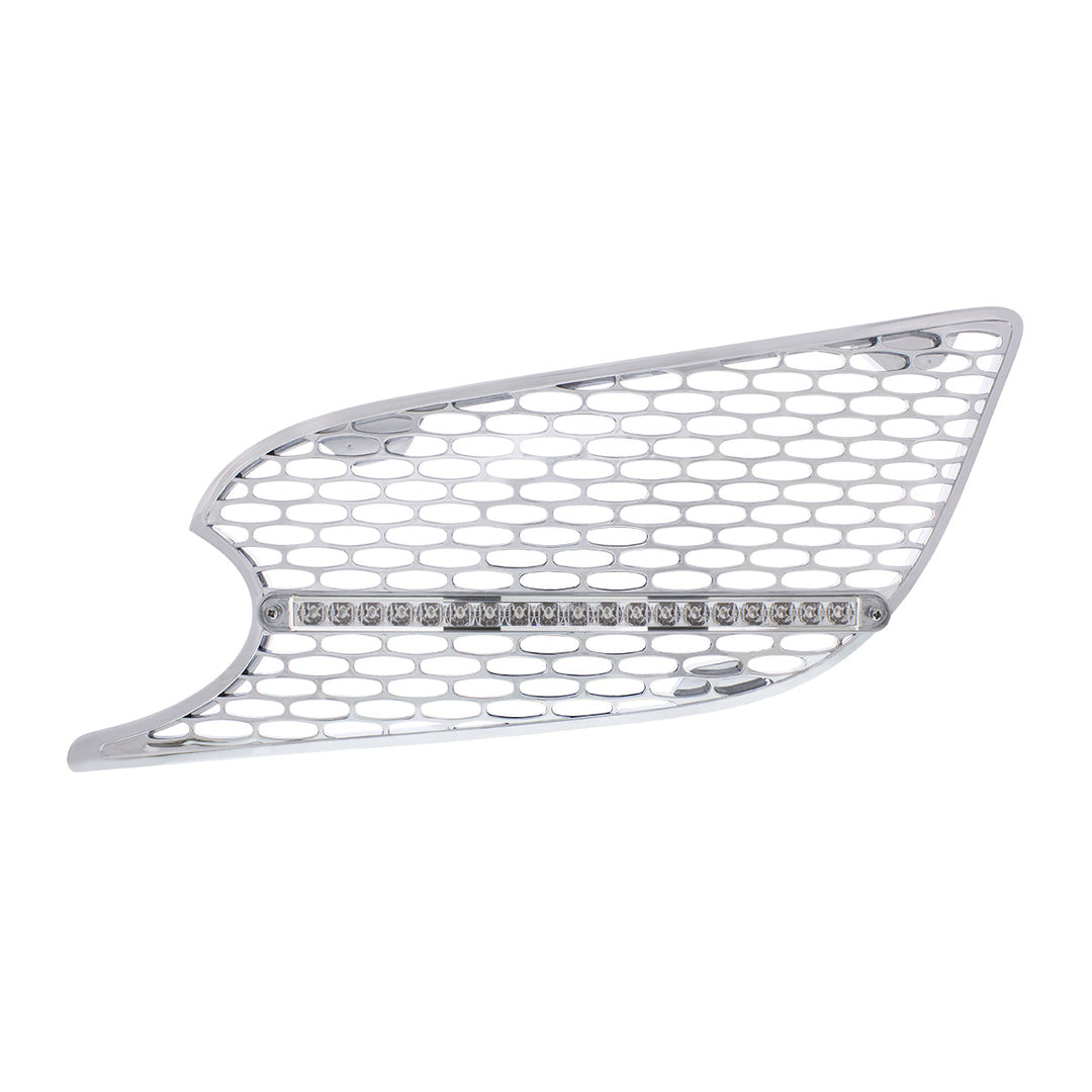 Chrome Air Intake Grille W/Reflector LED Light For 2012-2021 Peterbilt 579 (Driver) - Amber LED/Clear Lens