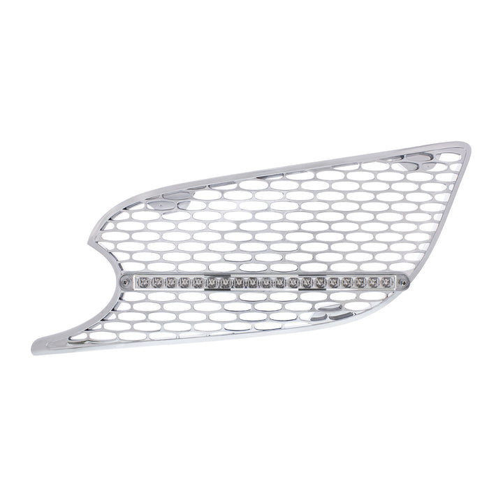 Chrome Air Intake Grille W/Reflector LED Light For 2012-2021 Peterbilt 579 (Driver) - Amber LED/Clear Lens