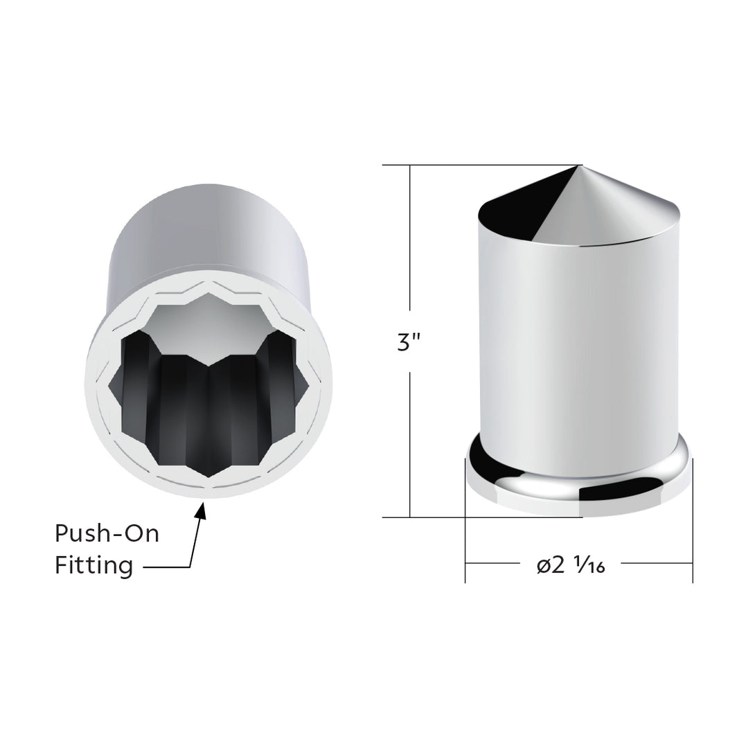 1-1/2" x 3" Chrome Plastic Pointed Nut Cover - Push-On (Bulk)