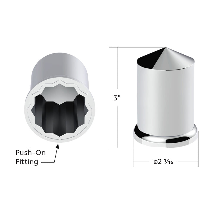 1-1/2" x 3" Chrome Plastic Pointed Nut Cover - Push-On (Bulk)