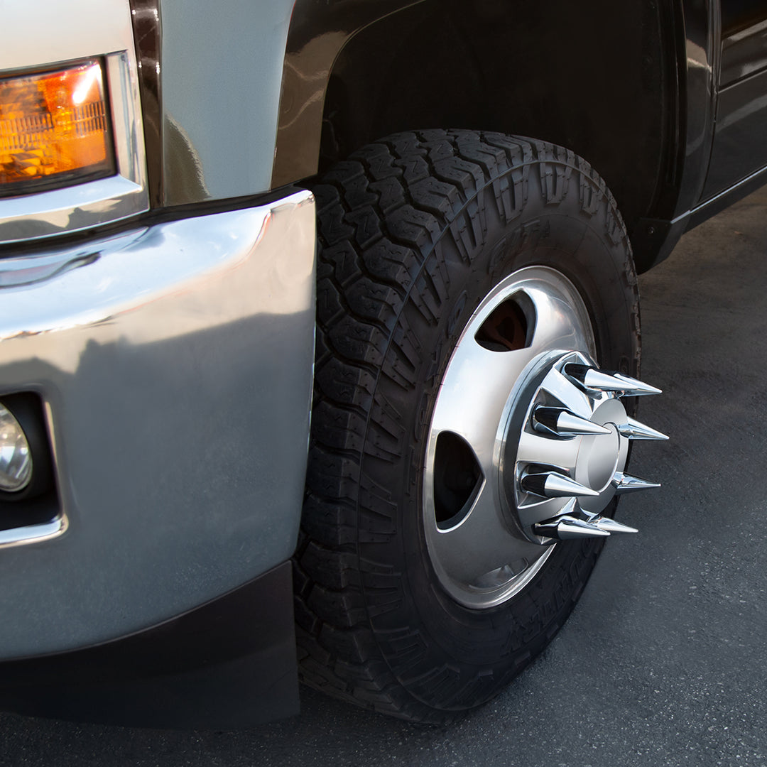 Chrome Spike Hubcap Nut Cover For 1999-2018 Chevy &amp; GMC 2500 &amp; 3500 - Push-On (Color Box of 32)