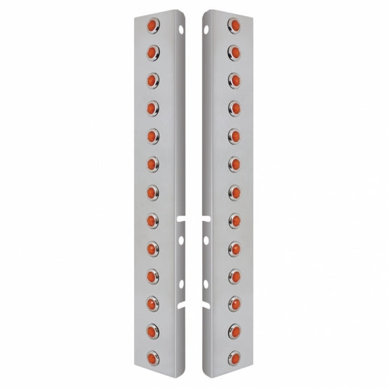 Stainless Steel Front Air Cleaner Bracket With 26 x 3 Amber Hi/Lo LED 3/4" Mini Crystal Lights &amp; Stainless Steel Bezels For Peterbilt - Amber Lens
