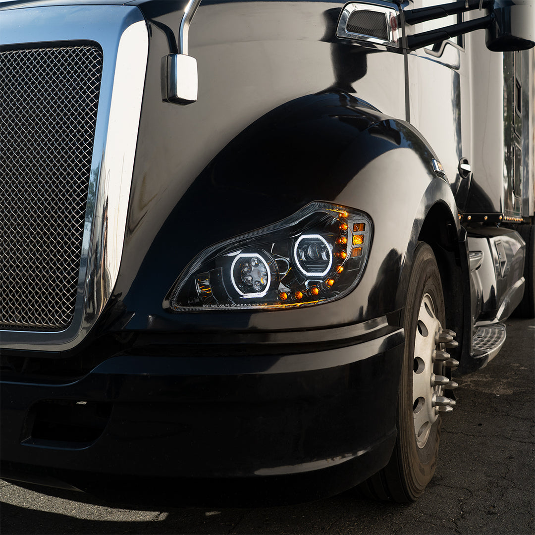 Black 10 LED Headlight For 2013-2021 Kenworth T680 - Driver Side