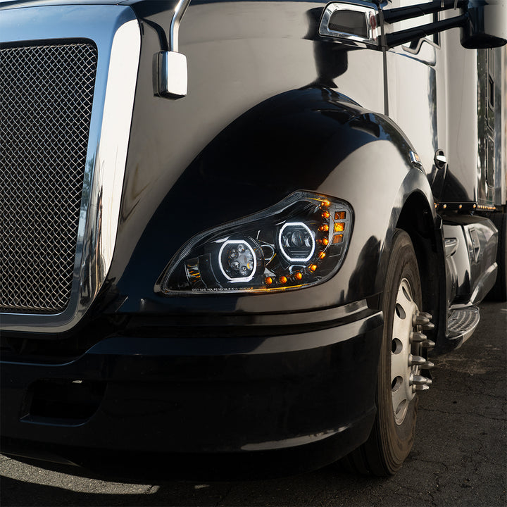 Black 10 LED Headlight For 2013-2021 Kenworth T680 - Driver Side