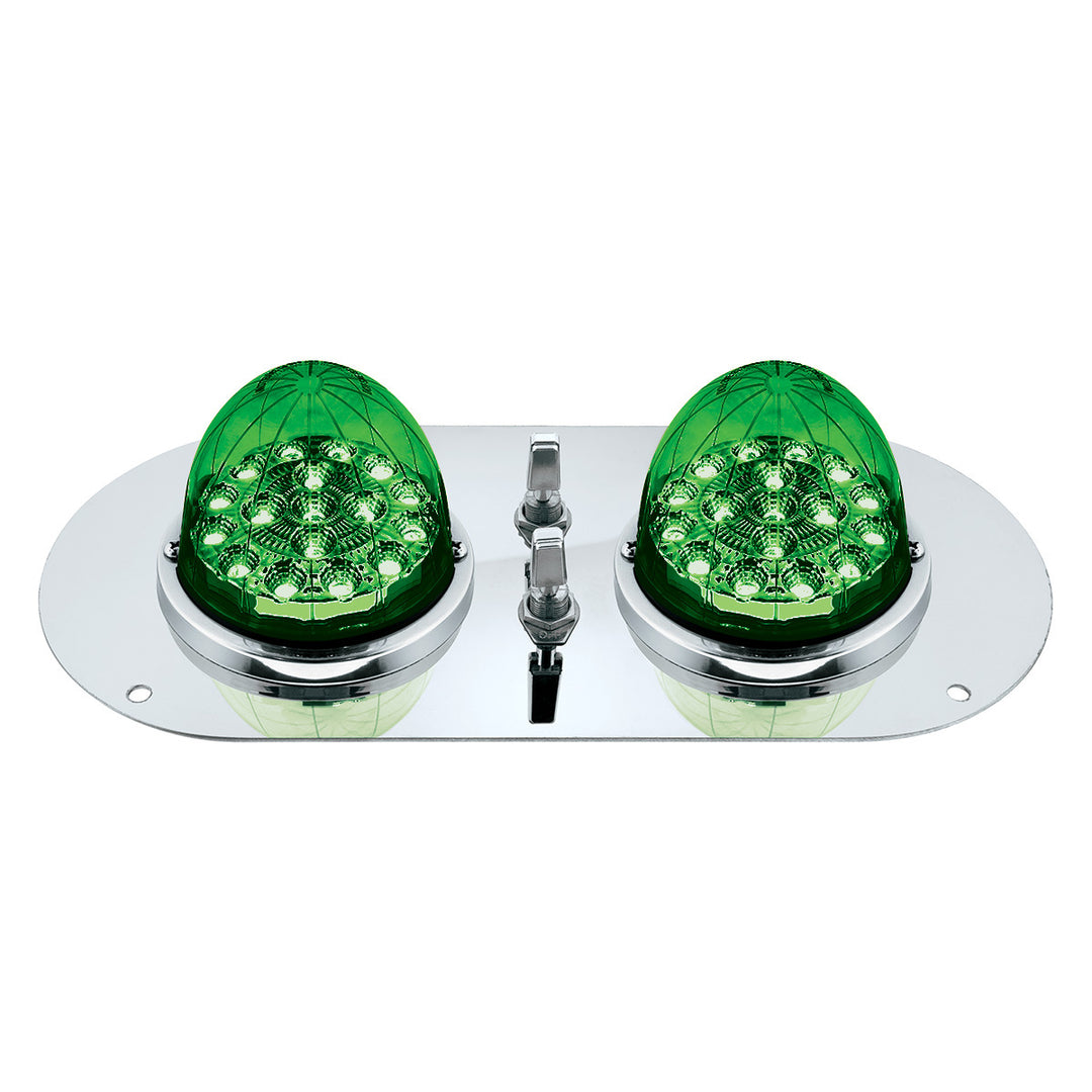 304 Stainless Steel Above Door Dome Light Kit With 2 x 17 LED Double Fury Watermelon For KW &amp; PB Trucks - Amber &amp; Green LED