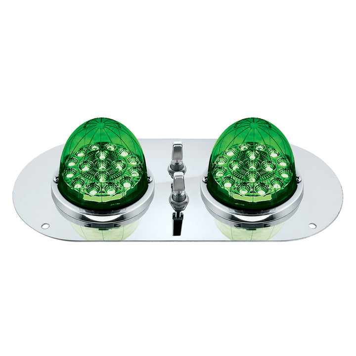 304 Stainless Steel Above Door Dome Light Kit With 2 x 17 LED Double Fury Watermelon For KW &amp; PB Trucks - Amber &amp; Green LED