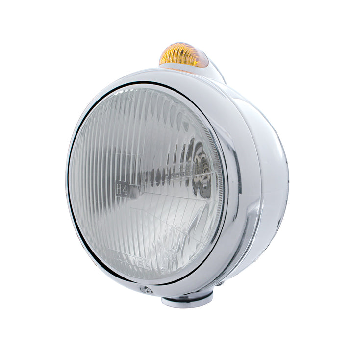Stainless Steel Guide 682-C Headlight H4 &amp; Dual Mode LED Signal - Amber Lens