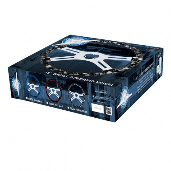 18" Skull Steering Wheel Only With Hydro - Dip Finish Wood - Blue