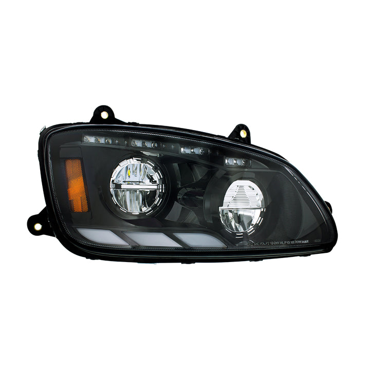 Black LED Headlight With Sequential Turn Signal &amp; Position Light Bars For 2008-17 Kenworth T660 - Passenger