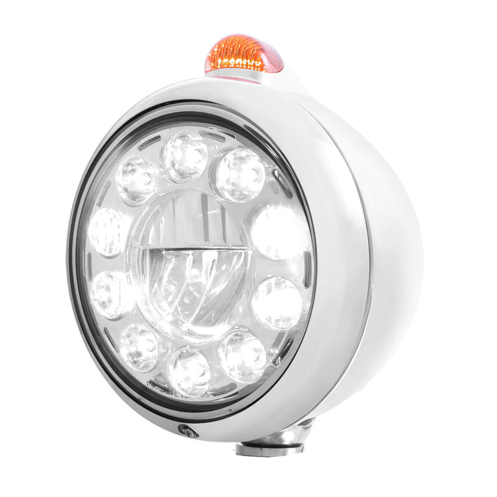 Stainless Steel Guide 682-C Headlight 11 LED Bulb &amp; Dual Mode LED Signal - Amber Lens
