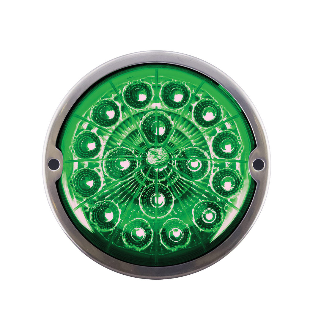 17 LED Watermelon Dual Function Double Fury Light Flush Mount Kit With Low Profile Stainless Steel Bezel - Amber &amp; Green LED