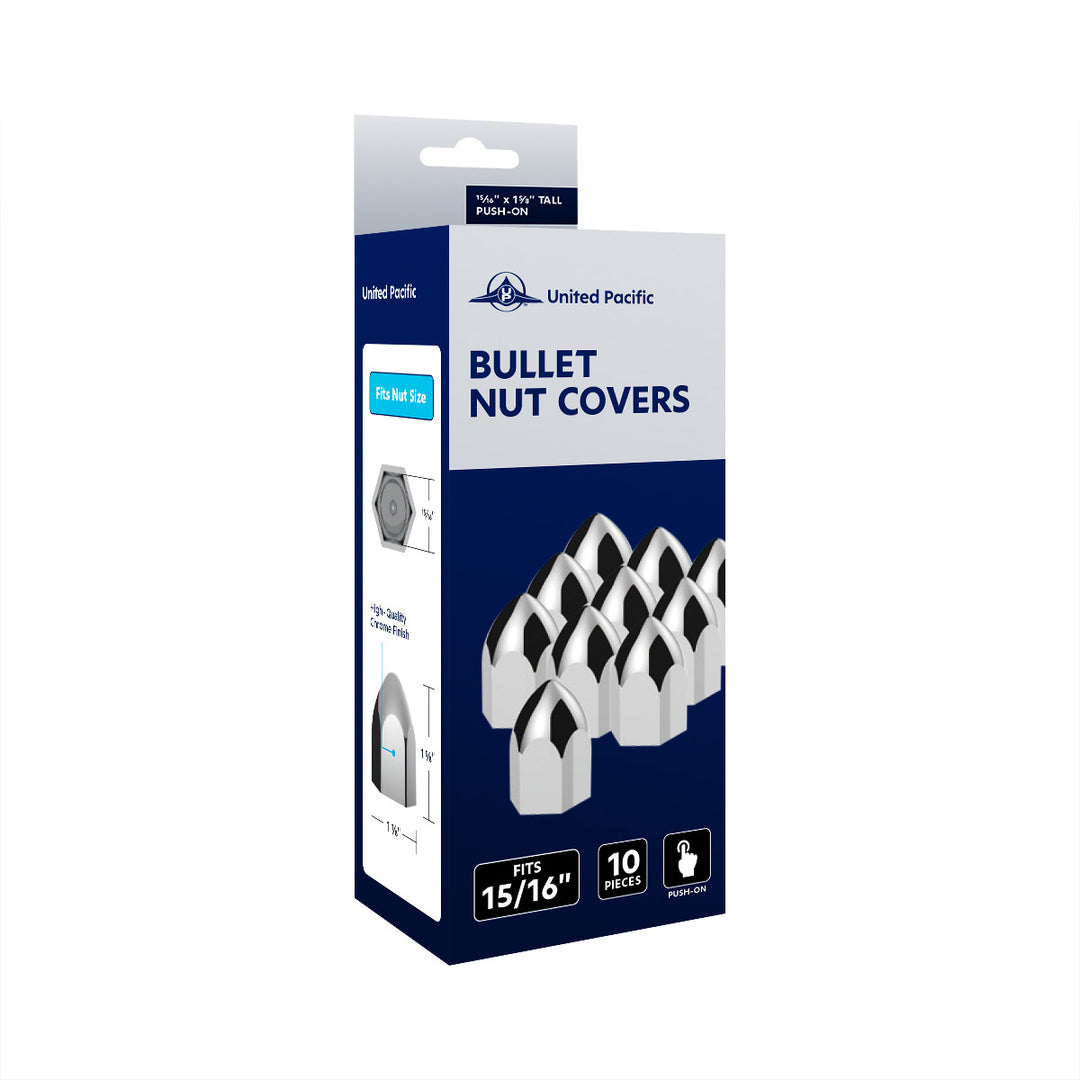 15/16" x 1 5/8" Chrome Plastic Bullet Nut Covers - Push-On (10-Pack)