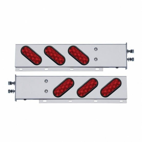 2-1/2" Bolt Pattern Stainless Steel Spring Loaded Bar With 6 Oval 10 LED Lights - Red LED &amp; Lens (Pair)