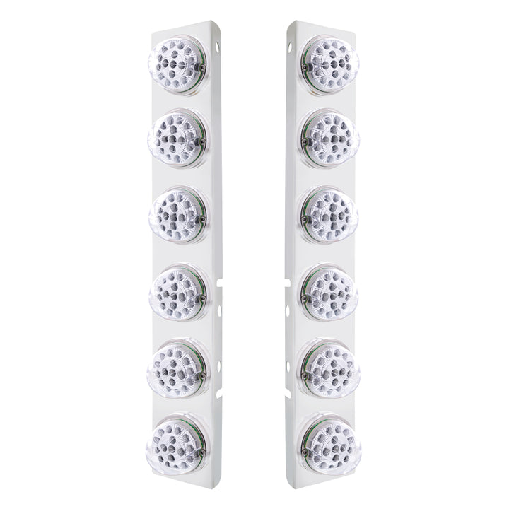 Stainless Steel Front Air Cleaner Bracket With 12 x 17 Amber LED Dual Function Reflector Lights &amp; Stainless Steel Bezels For Peterbilt - Clear Lens