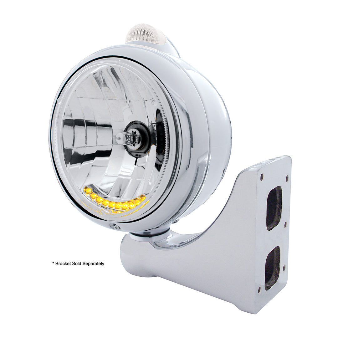 Chrome Guide 682-C Headlight H4 With 10 Amber LED &amp; Dual Mode LED Signal - Clear Lens