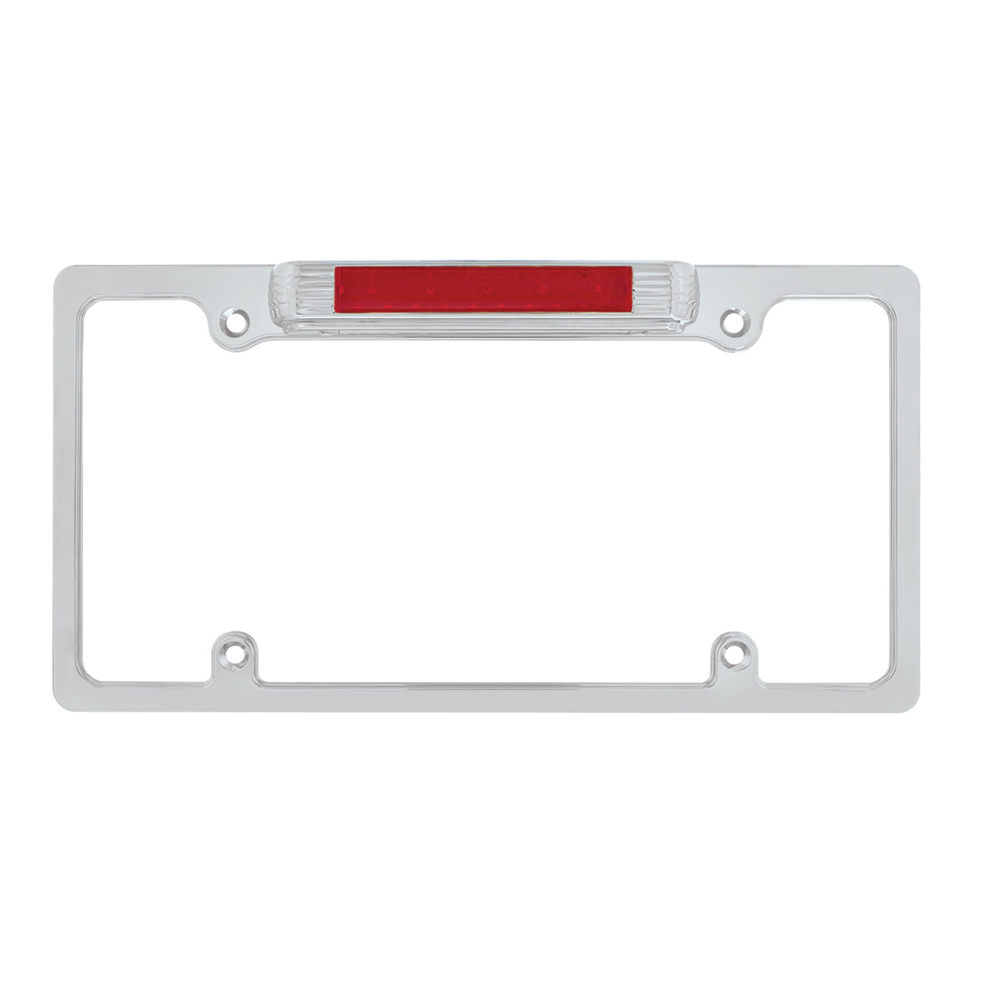 Chrome License Plate Frame With Third Brake Light - Red LED &amp; Lens