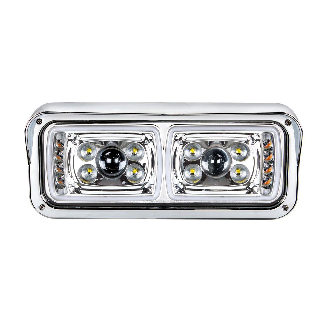 10 High Power LED "Chrome" Projection Headlight With LED Turn Signal &amp; Position Light Bar - Passenger