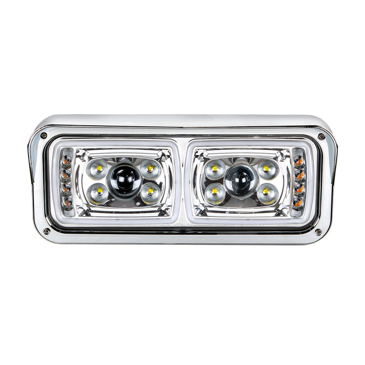 10 High Power LED "Chrome" Projection Headlight With LED Turn Signal &amp; Position Light Bar - Passenger