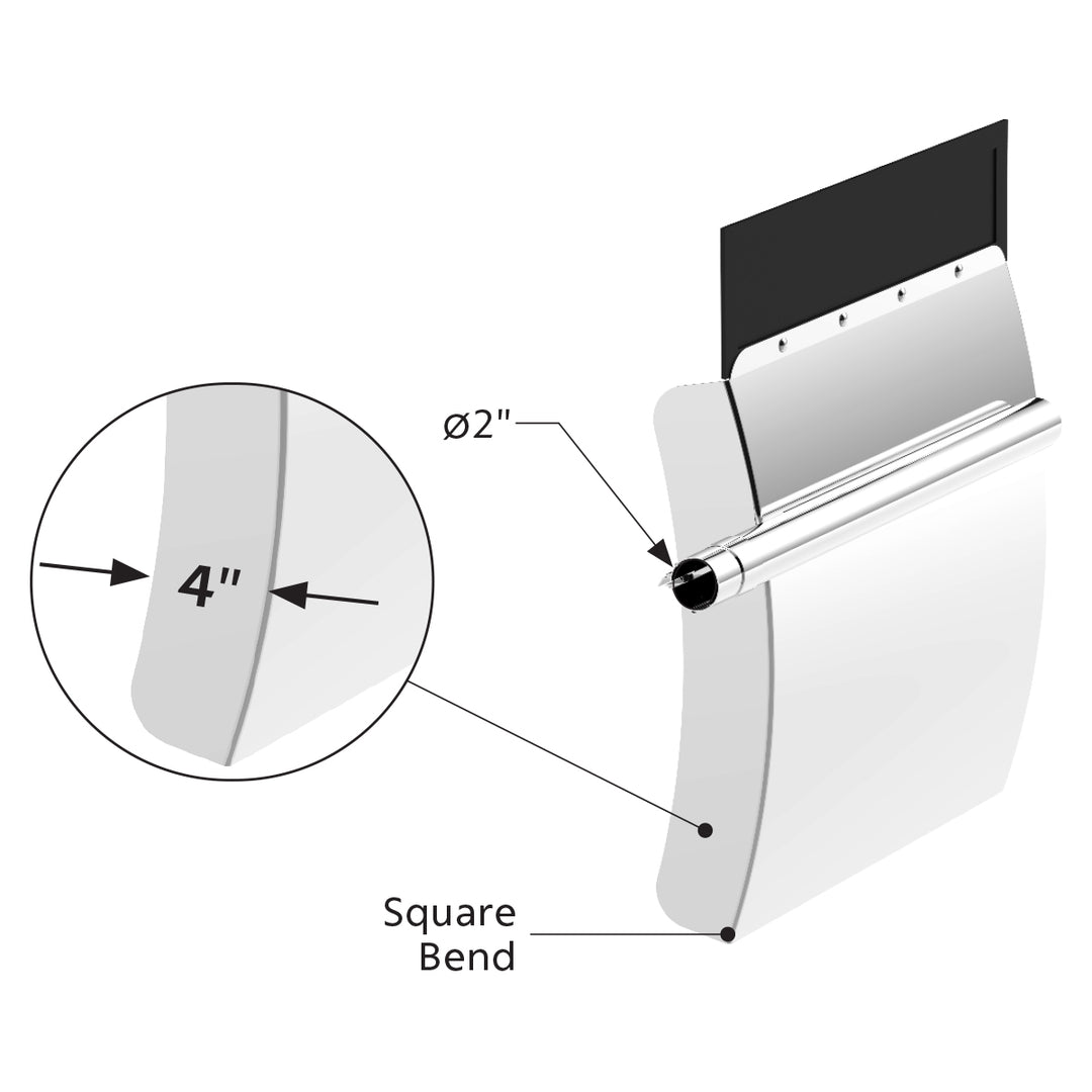 24" x 24" 430 Stainless Steel Quarter Fender With Tube Bracket Set - 4" Side Wall