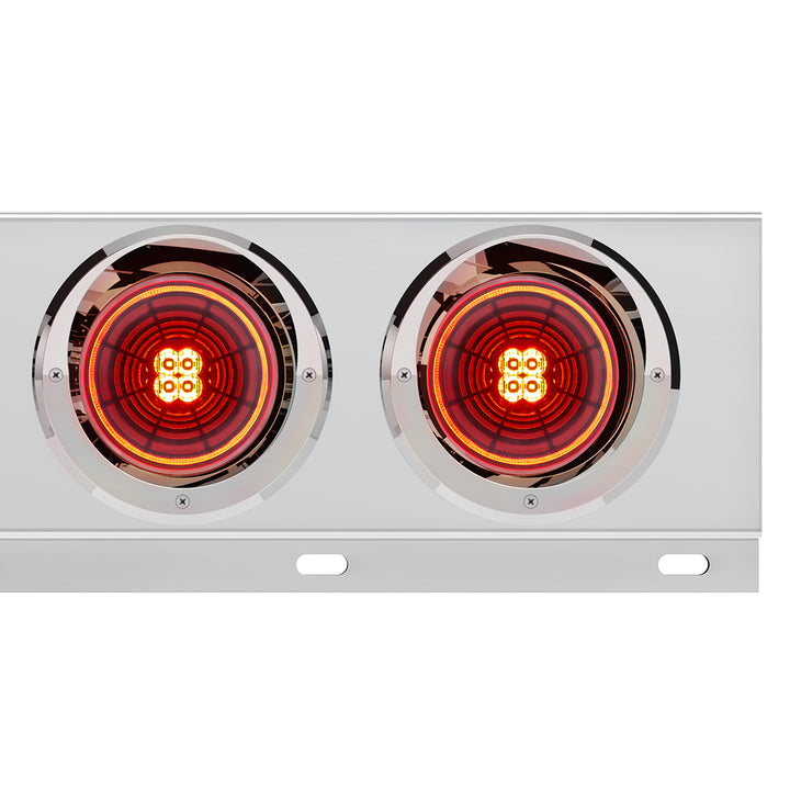 2-1/2" Bolt Pattern Stainless Steel Spring Loaded Bar With 6 x 4" 13 LED Abyss Lights &amp; Visors - Red LED/Red Lens (Pair)