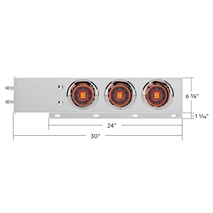 2-1/2" Bolt Pattern Stainless Steel Spring Loaded Bar With 6 x 4" 13 LED Abyss Lights &amp; Visors - Red LED/Clear Lens (Pair)